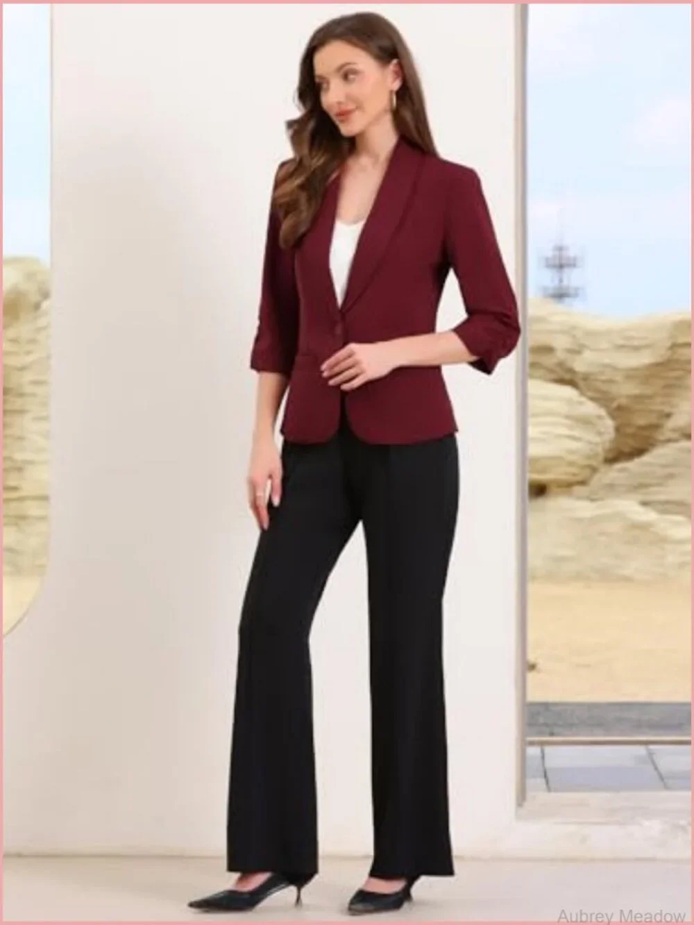 Blazer for Women Business Casual Ruched 3/4 Sleeve Lapel Suit Jackets with